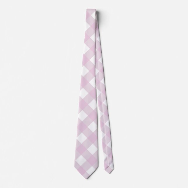 Corbata muted pastel pink white gingham plaid print (Anverso)