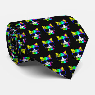 Corbata Muy Guay Rainbow Cat con Sunglass Pattern on Black