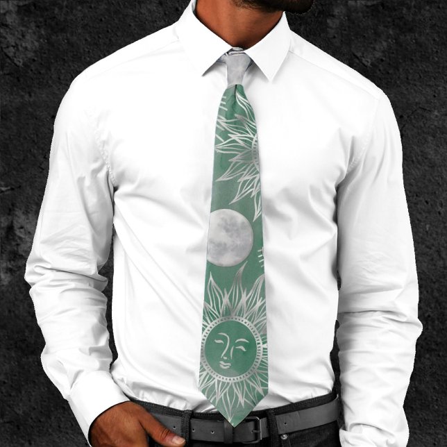 Corbata Mystique solar | Duste Green Silver Moon Stars Sun (Subido por el creador)