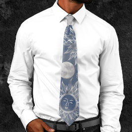 Corbata Mystique solar | Dusty Blue Silver Moon Stars Sun