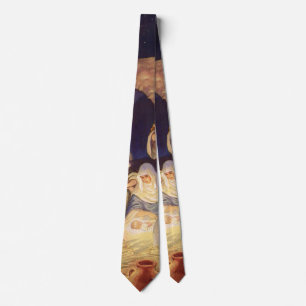 Corbata Nacimiento de Navidad vintage, 3 pastores y Jesús