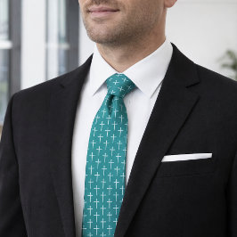 Corbata Nails Cross Teal Blue Christian Neck Tie for Men