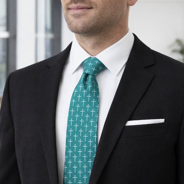 Corbata Nails Cross Teal Blue Christian Neck Tie for Men (Subido por el creador)