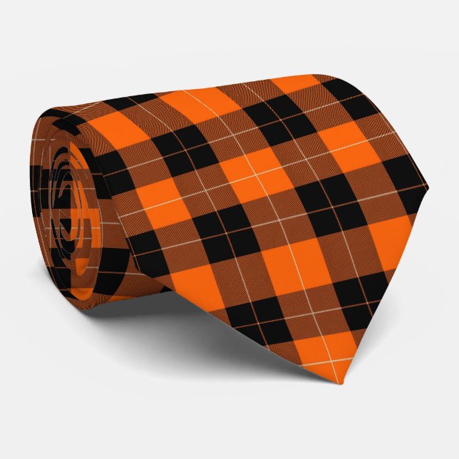Corbata Naranja Atrevido y Plaid Búfalo Negro (Enrollado)