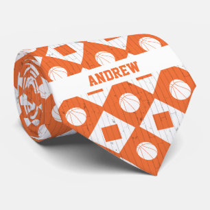 Corbata Naranja Baloncesto Piso de Madera Patrón Argyle