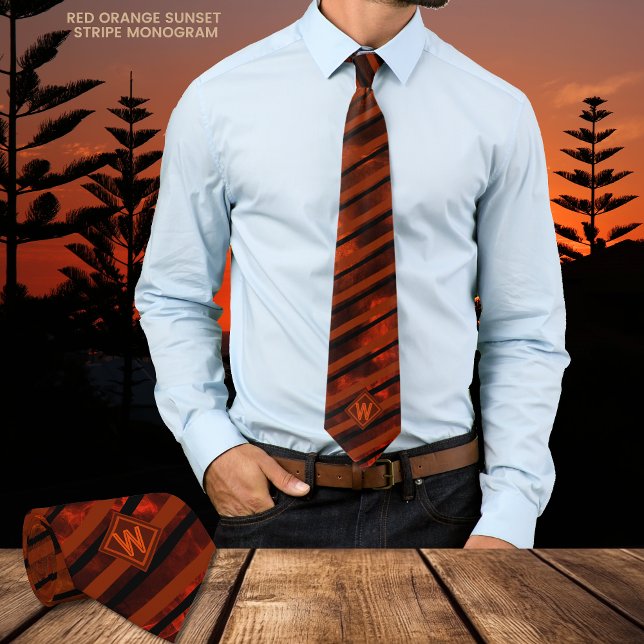 Corbata Naranja Brown Novedad de la puesta de sol a rayas  (Orange Brown Sunset Novelty Striped Neck Tie )