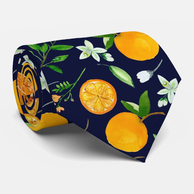 Corbata Naranja Citrus Summer Floral Patrón Botánico (Enrollado)
