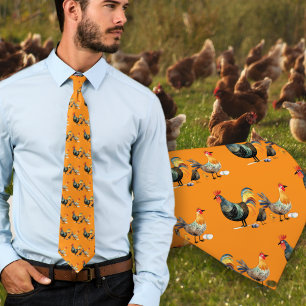 Corbata naranja con estampado de granja de aves de