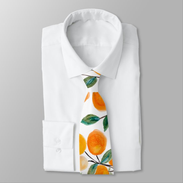 Corbata Naranja de acuarela bonito Patrón botánico (Atado)