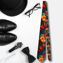 Corbata Naranja de acuarela Mostera de Hawái