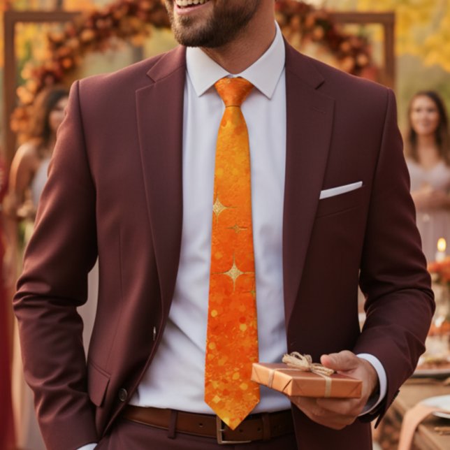 Corbata naranja de moda purpurina boda de brillo oscuro (Subido por el creador)