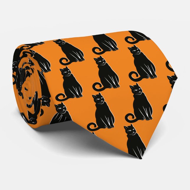 Corbata naranja de patrón de gato negro de Hallowe (Enrollado)