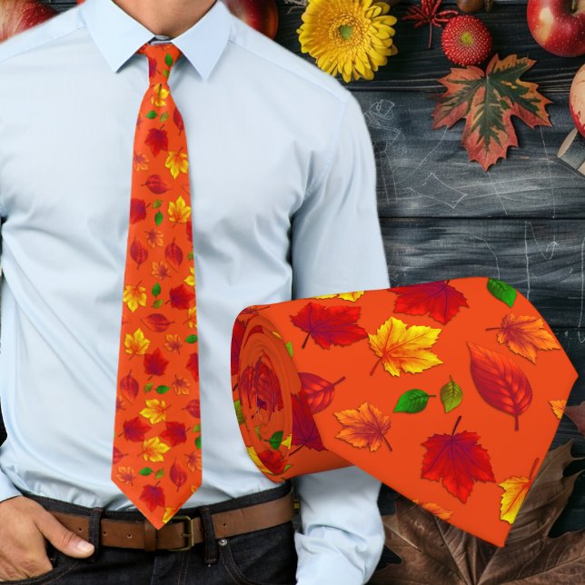 Corbata Naranja del patrón de hojas de otoño (Subido por el creador)