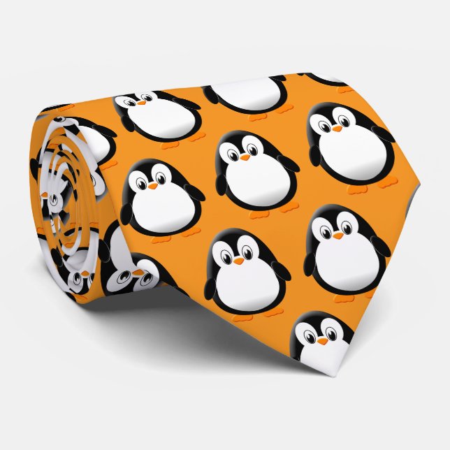 Corbata Naranja del Personalizado de Pingüino Cute (Enrollado)