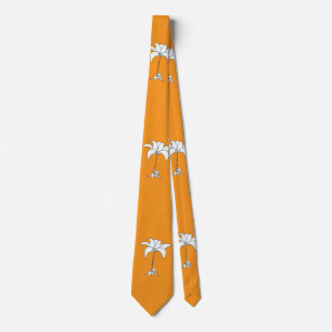 Corbata Naranja floral blanco de la punta tropical del cue