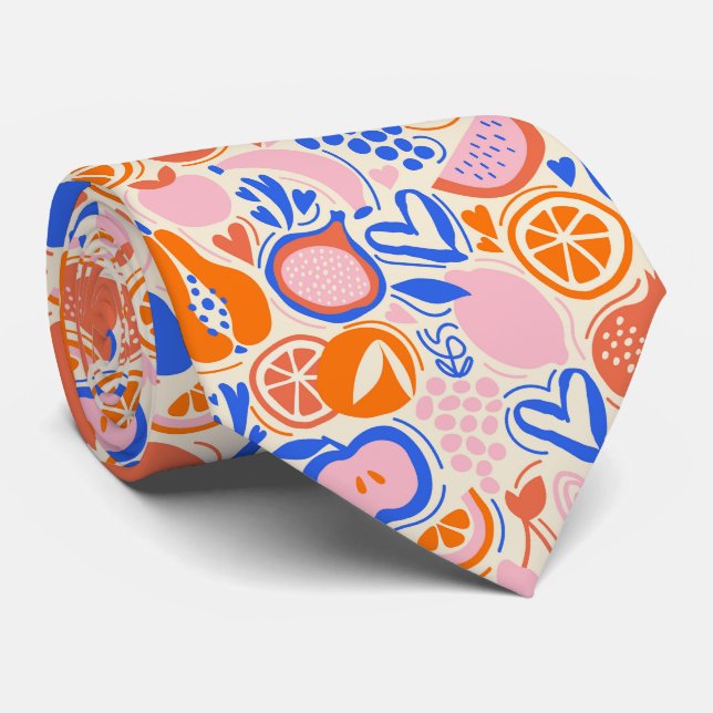 Corbata Naranja Frutas Azules Vegetales (Enrollado)