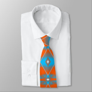 Corbata Naranja Gris Azul Ombre Geométrico Resumen Arte