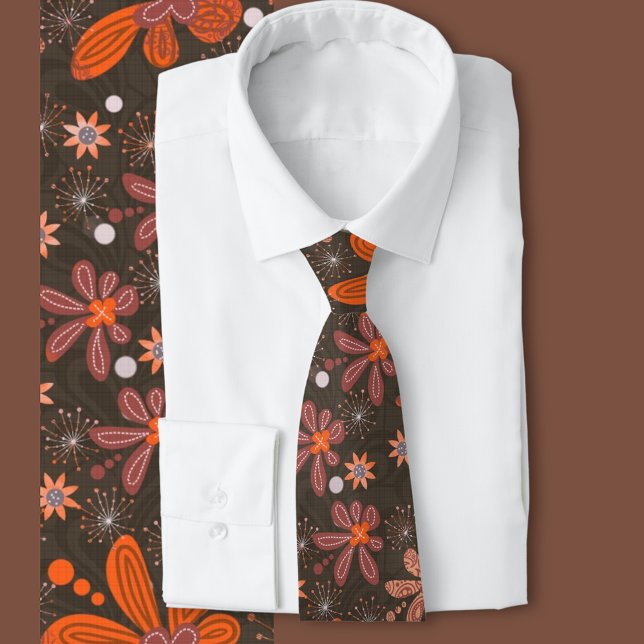 Corbata naranja marrón de los años 70 (70s inspired floral tie)