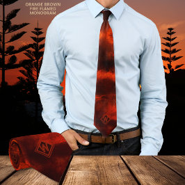 Corbata Naranja marrón flamado de fuego moderno Monograma