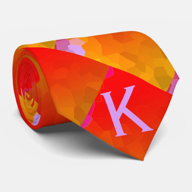 Corbata Naranja Monogramas Rosa Patrones Geométricos Funky (Enrollado)