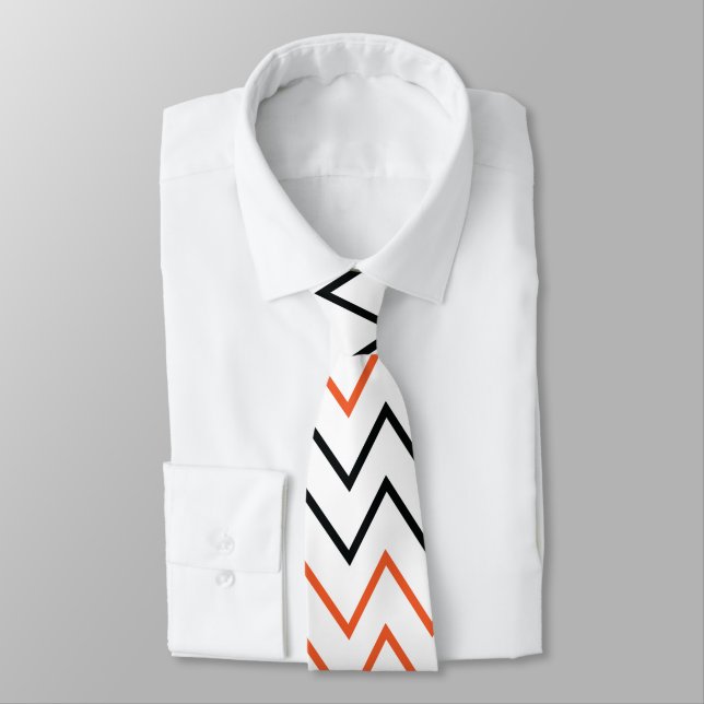 Corbata Naranja Negro Chevron Zigzag (Atado)