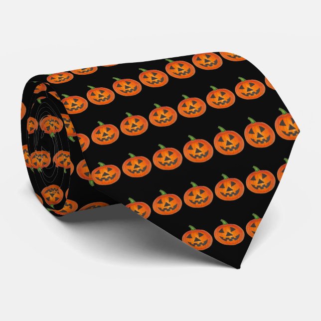 Corbata Naranja negro Halloween Jack o Lantern Pumpkin (Enrollado)