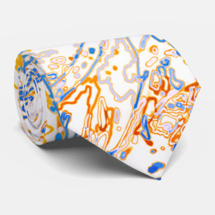 Corbata Naranja Neon Amarillo Azul Patrón de Línea Curva -