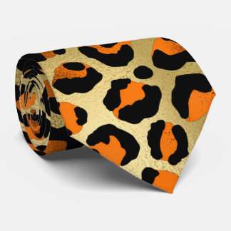 Corbata Naranja oro negro leopardo impreso moda de piel an