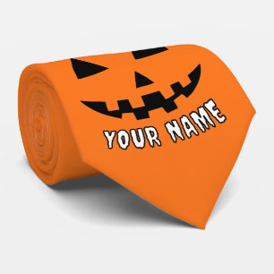 Corbata Naranja personalizado Calabaza Halloween su nombre