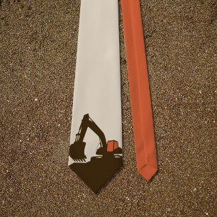 Corbata Naranja Profundo y Marrón - Excavadora