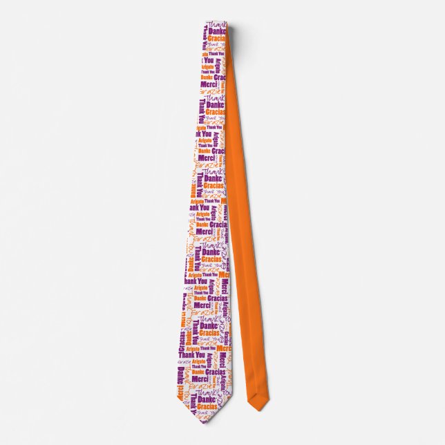 Corbata Naranja púrpura multilingüe Gracias Tipografía (Anverso)