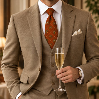 Corbata Naranja Quemada Cítrico Herencia Enrejado