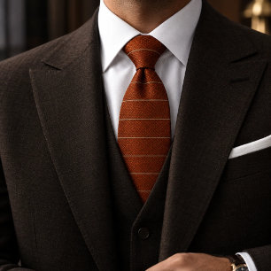 Corbata Naranja Quemada con Pinstripe Texturizado