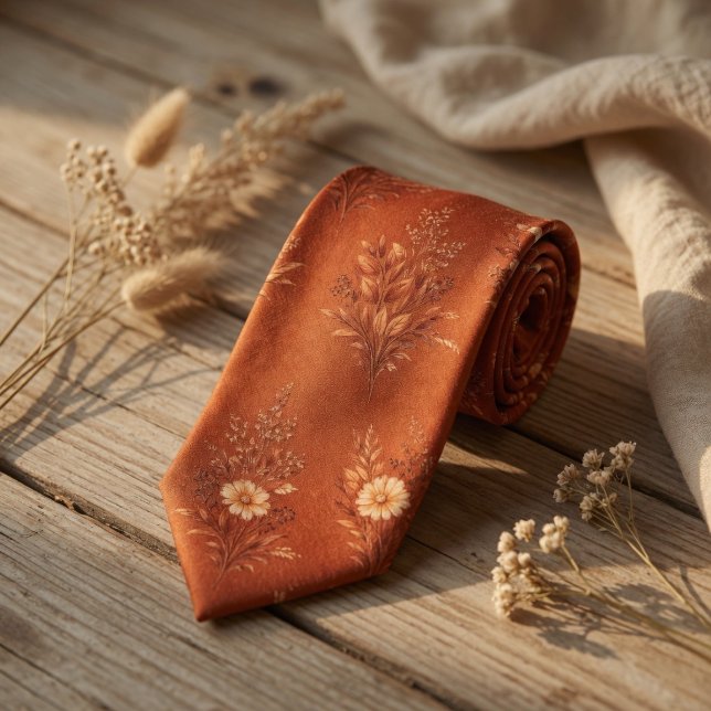 Corbata Naranja Quemada Floral Elegante Botánica de Otoño (Subido por el creador)
