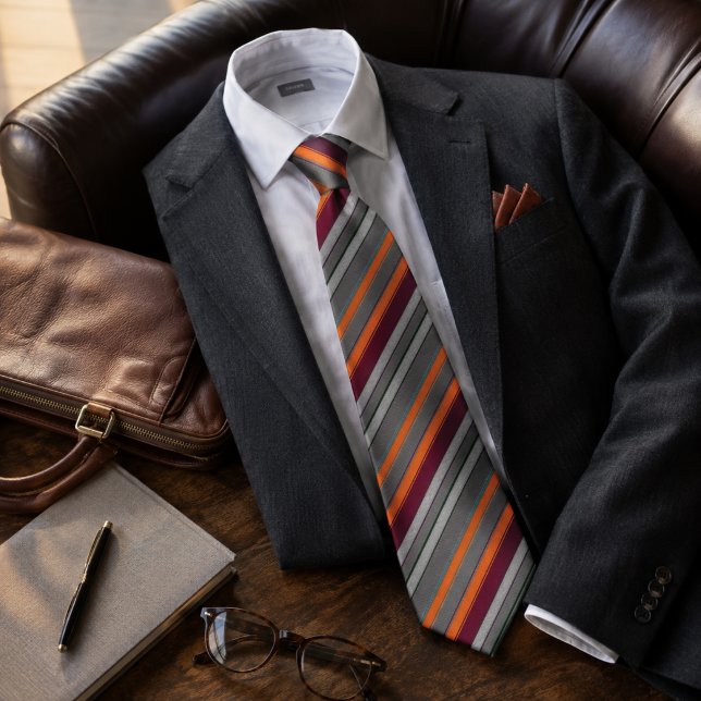 Corbata Naranja Quemada Gris Carbón Multiraya  (Subido por el creador)