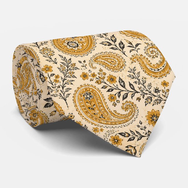Corbata Naranja quemada y paisley beige (Enrollado)