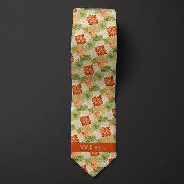 Corbata Naranja quemado inspirado en Damask y verde mosqui