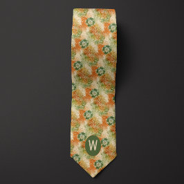 Corbata Naranja quemado, Moss Green Abstract Monograma flo