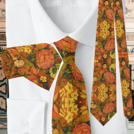 Corbata Naranja quemado Vintage de patrón floral