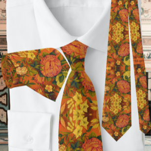 Corbata Naranja quemado Vintage de patrón floral