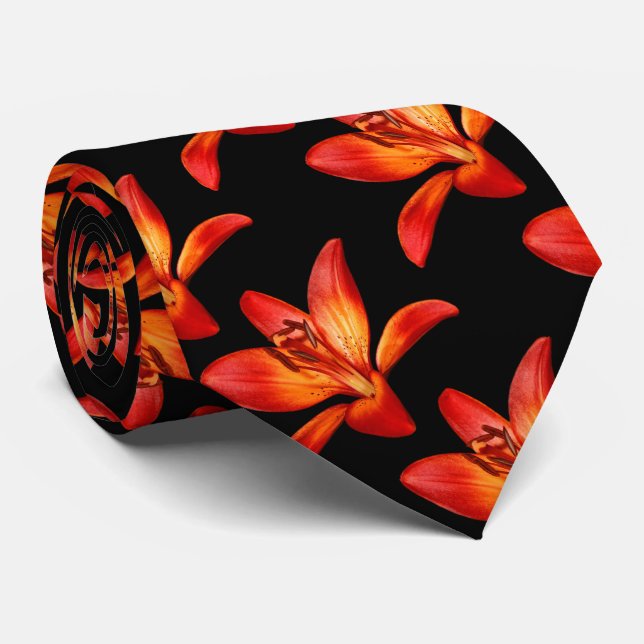 Corbata Naranja Rojo Asiático Lilies Gran Paradiso (Enrollado)