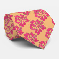 Naranja Rosa Floral Tropical Hibiscus Flower Tie