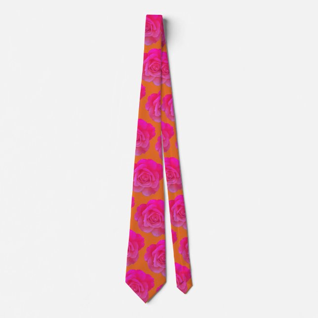 Corbata Naranja Rosado Caliente Rosa Floral Regalo moderno (Anverso)