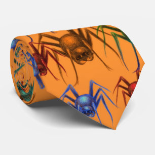 Corbata Naranja Spider Pattern Spooky Funny Halloween