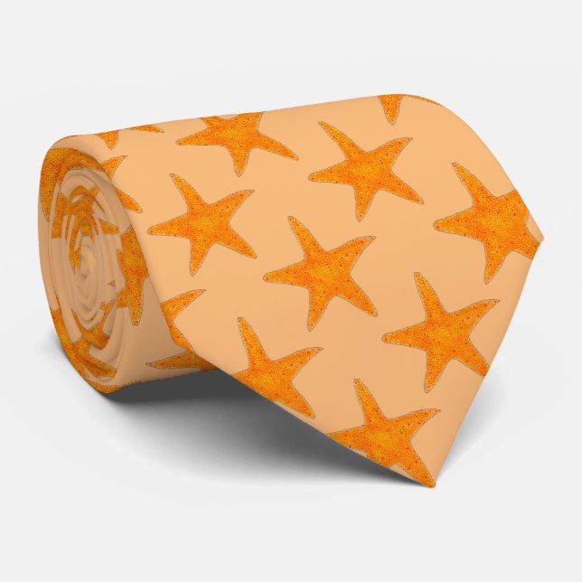 Corbata Naranja Starfish Star Fish Beach Seashell Shell Ti (Enrollado)
