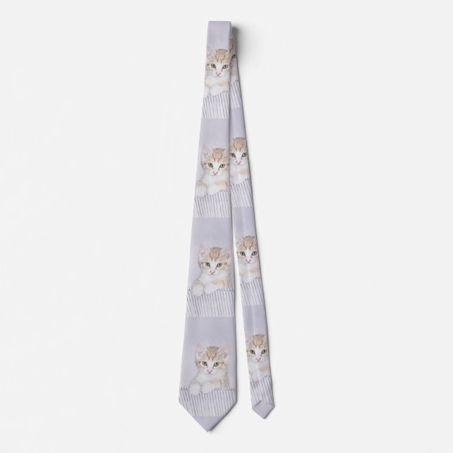 Corbata Naranja Tabby Kitten Pintura - Arte Gato Original (Anverso)