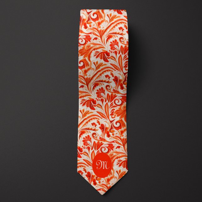 Corbata Naranja Vibrante y Floral de Crema (Subido por el creador)