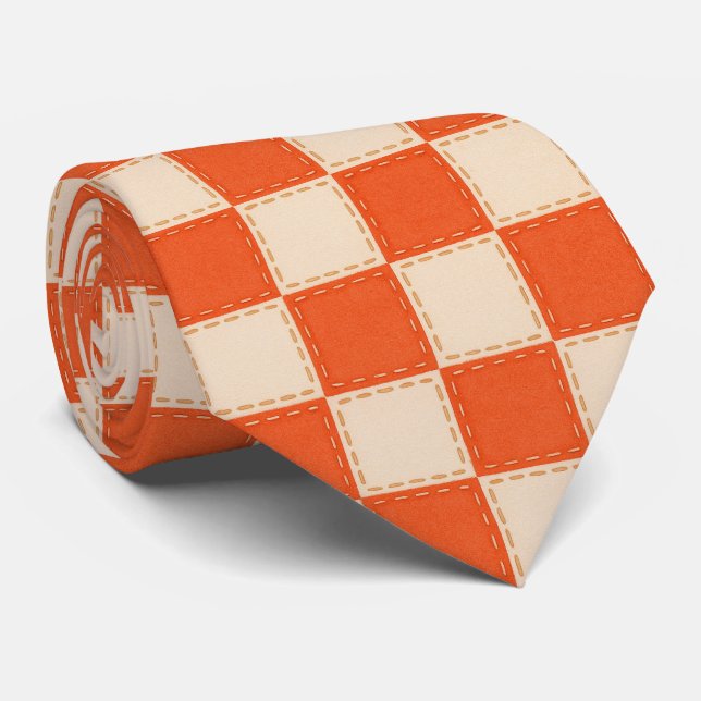 Corbata Naranja y Crema a Cuadros (Enrollado)