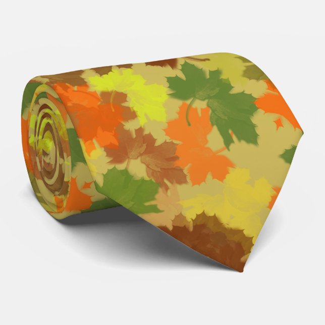 Corbata Naranja Y Hojas De Otoño De Oro (Enrollado)