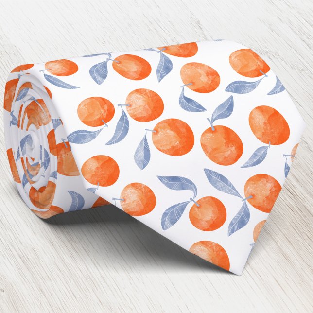Corbata Naranjas cítricas acuarela Mediterráneo  (Watercolor citrus orange Mediterranean patttern artistic neck tie)